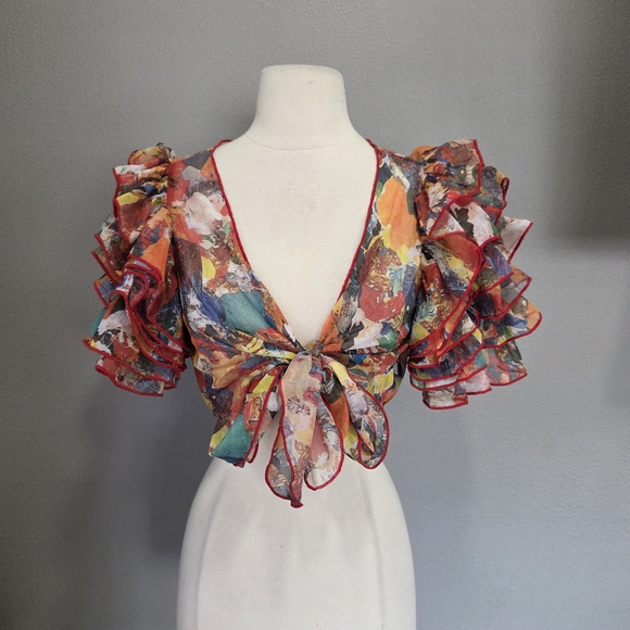 Saks Fifth Avenue Tops - Vintage Saks Fifth Avenue Colorful Ruffle Sleeve Blouse